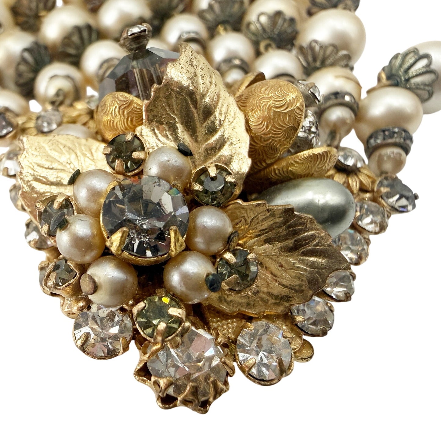 vintage Eugene gold & cascading faux pearls BROOCH floral costume jewelry pin