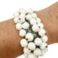 white beaded stretch BRACELET vintage costume jewelry silver metal Made in Japan