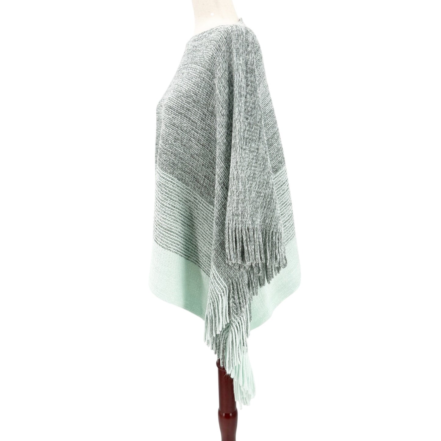 Chico's gray & mint ombre woven Fringed Sweater Poncho women's L large XL soft