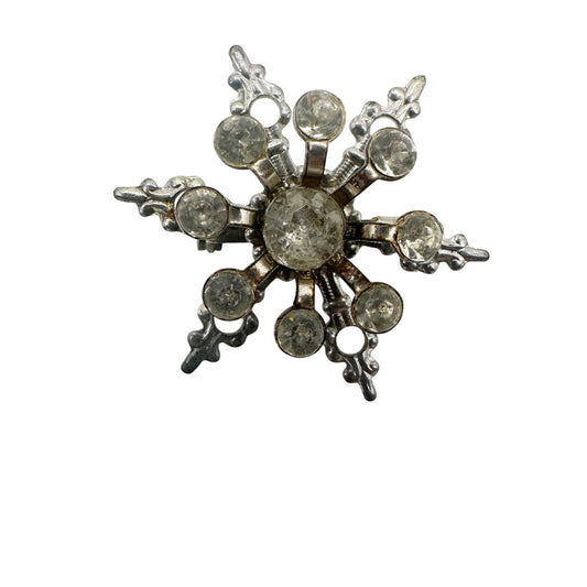 vintage silver metal & rhinestones snowflake BROOCH jewelry pin