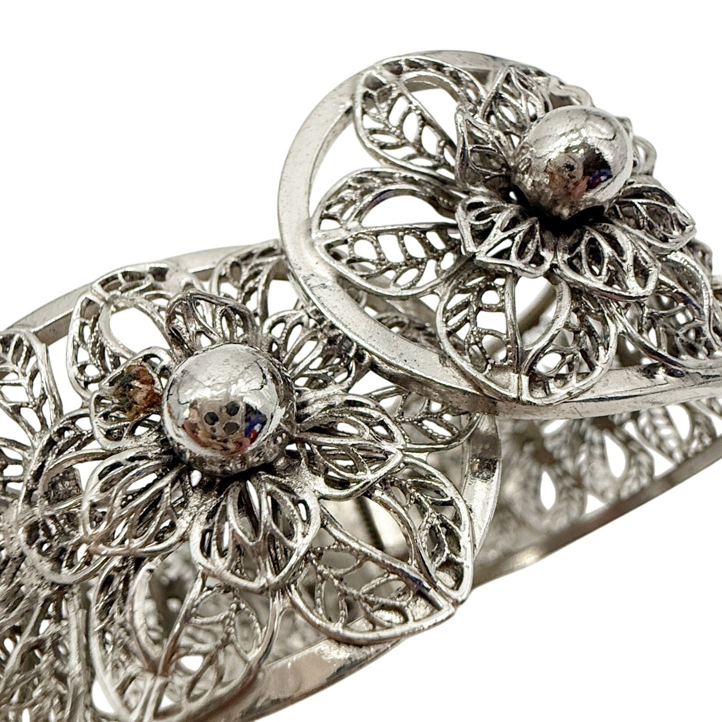 vintage Vargas Hinged floral filigree Bracelet silver toned metal flower jewelry