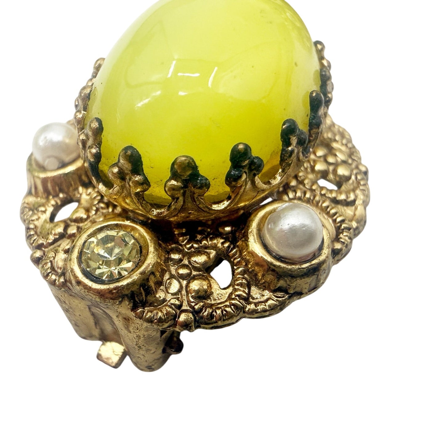 vintage West Germany yellow gold BROOCH jewelry clip EARRINGS rhinestones pearls