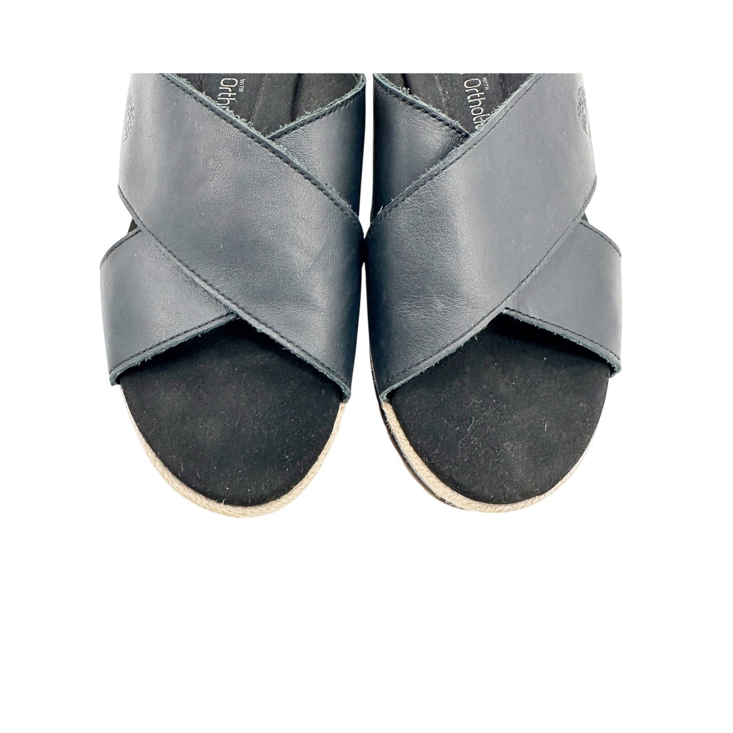 Timberland black leather gray white jute Slide Sandals women's 6 shoes Ortholite