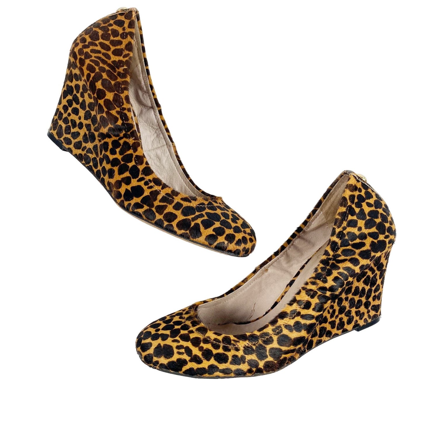 Vince Camuto brown Elmay 2 Wedge Heels leopard calf hair print shoes size 8 B 38