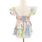 Shein smocked Ruffle Top patchwork floral Peplum Cami women's MEDIUM country