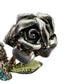 vintage silver metal turquoise rhinestones rose flower BROOCH floral jewelry pin