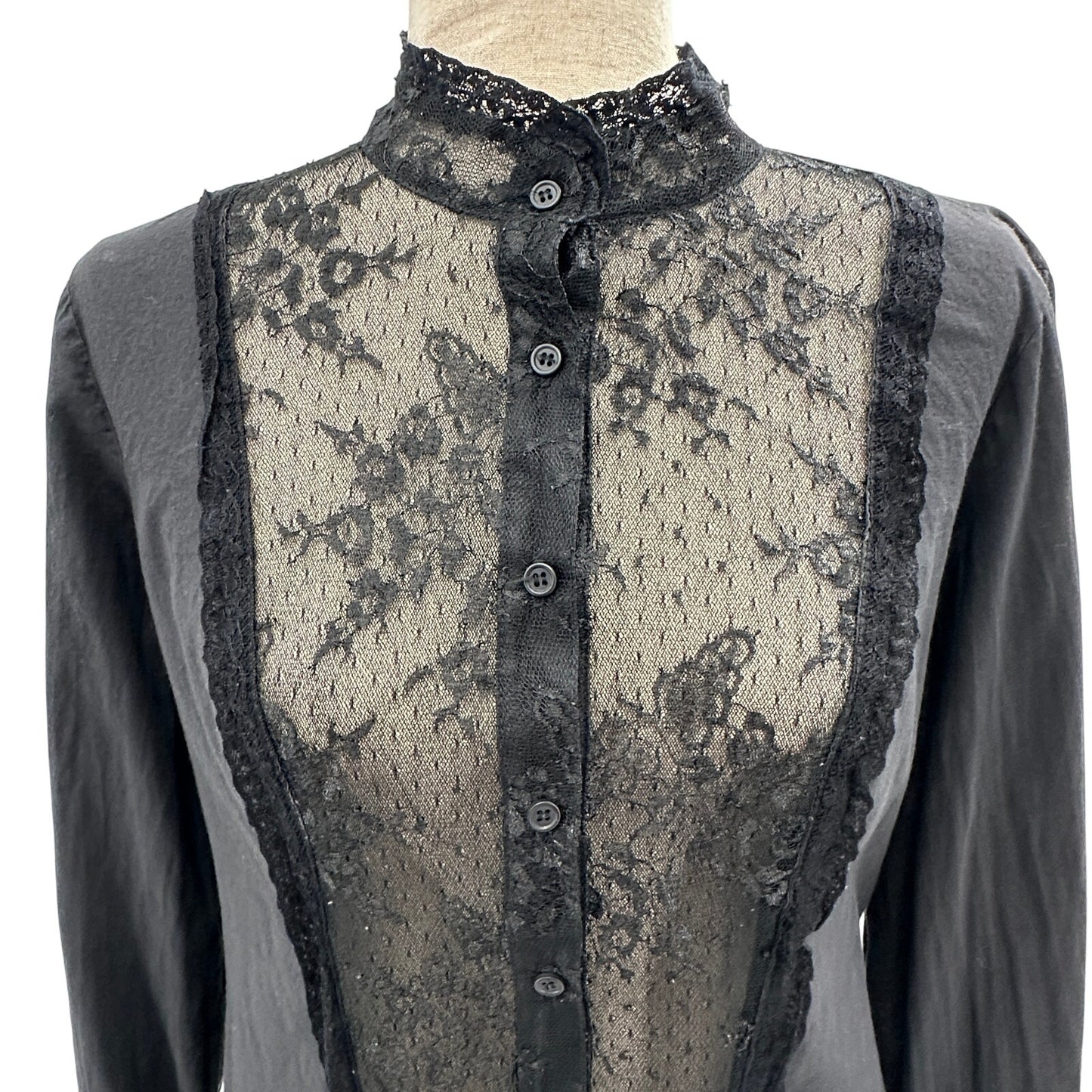 Allen B. Schwartz black lace Blouse Top women's MEDIUM long sleeves button down
