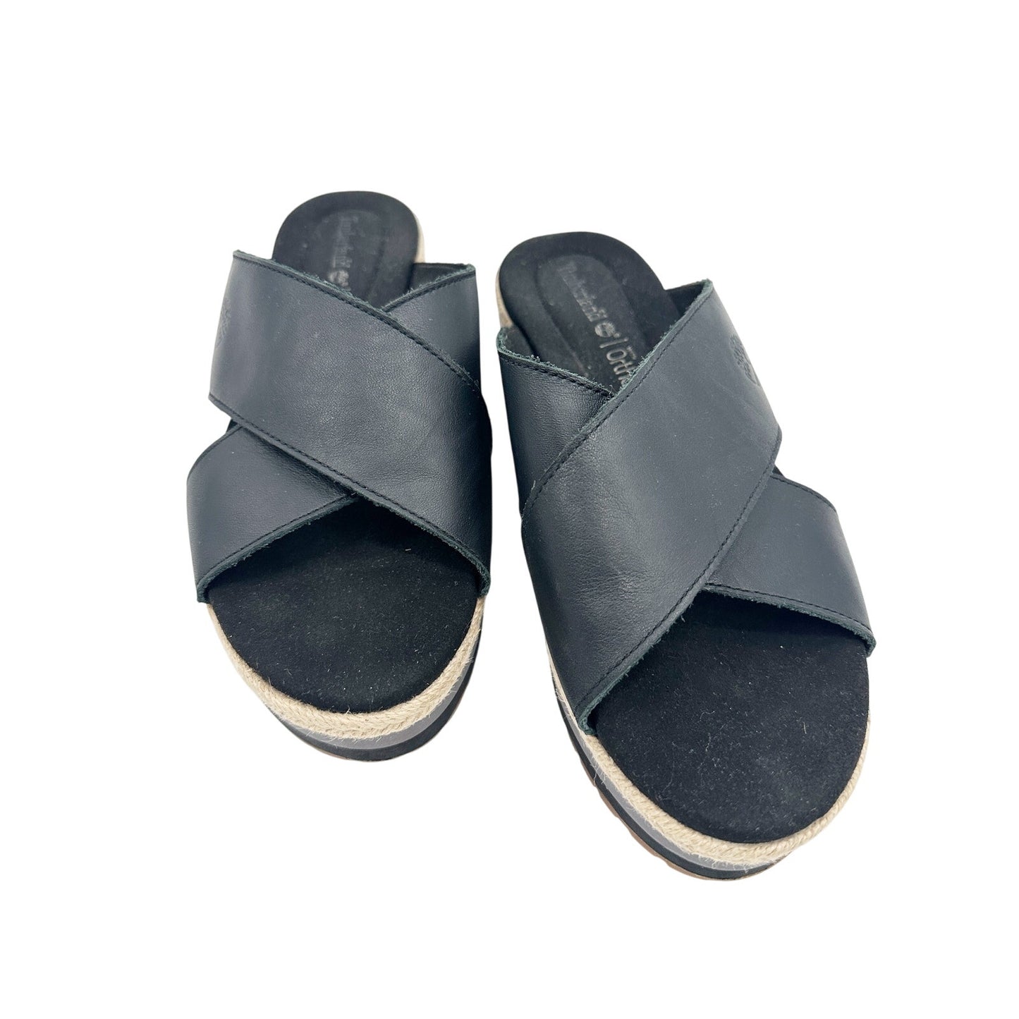 Timberland black leather gray white jute Slide Sandals women's 6 shoes Ortholite