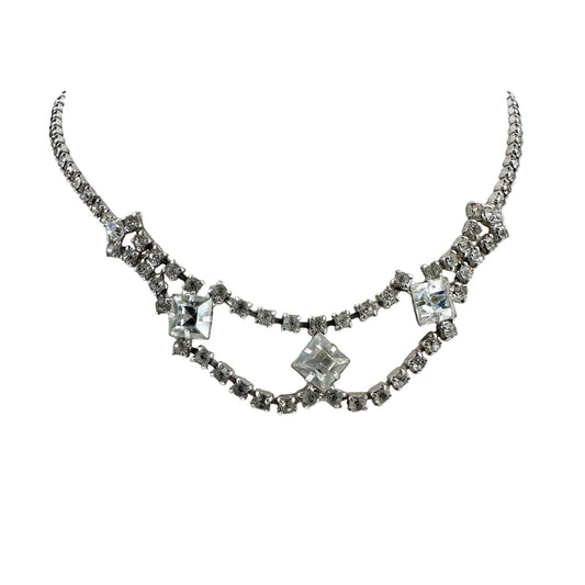 vintage clear rhinestones Choker Necklace costume jewelry