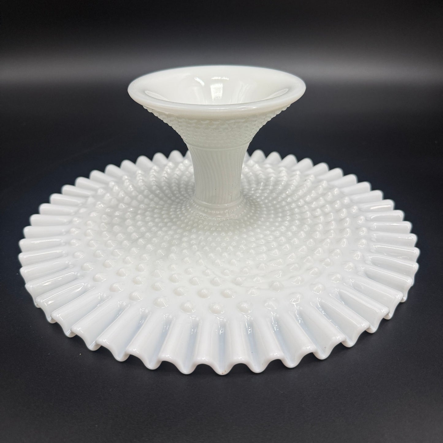 vintage Fenton white Hobnail Milk Glass round Cake Plate pedestal Stand 12.5"