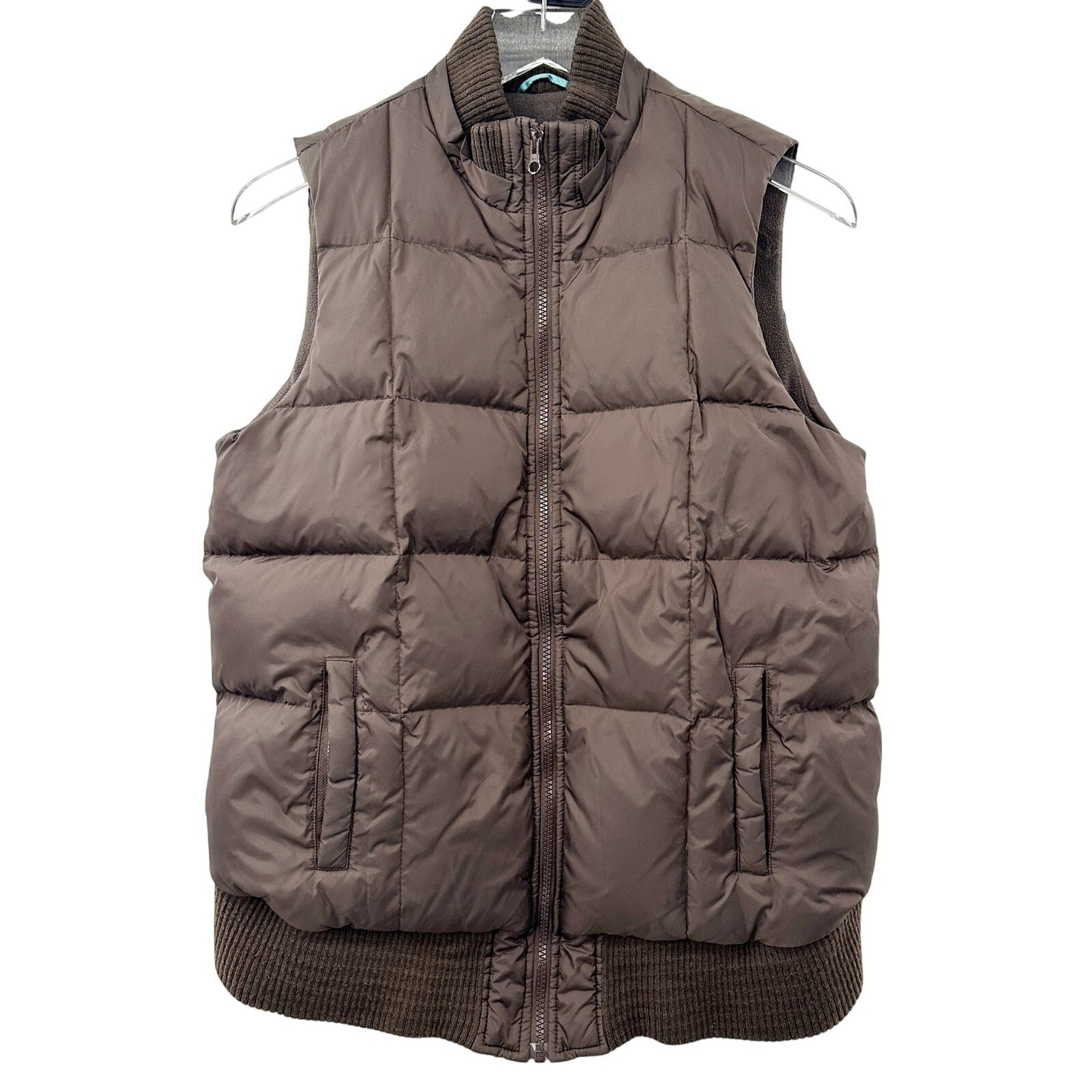 Old Navy Maternity brown puffer VEST faux fur hood size SMALL