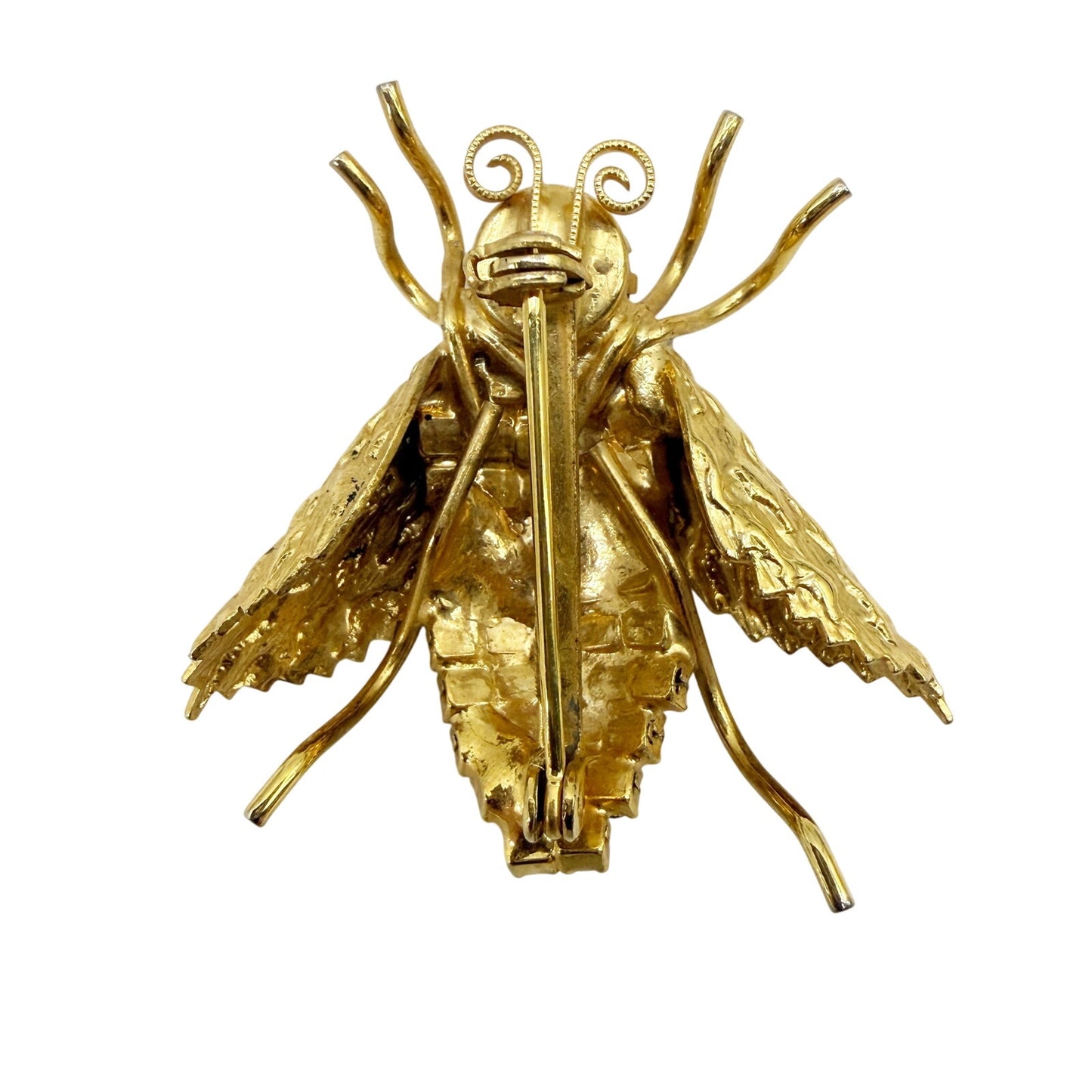 vintage gold Honey Bee bug BROOCH insect jewelry pin clear topaz rhinestones