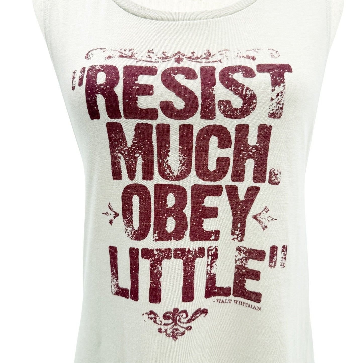 Resist Much Obey Little Tank Top women's MEDIUM beige burgundy Junk Gypsy tee