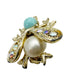 vintage aqua cabochon rhinestones gold Fly Bug BROOCH insect costume jewelry pin