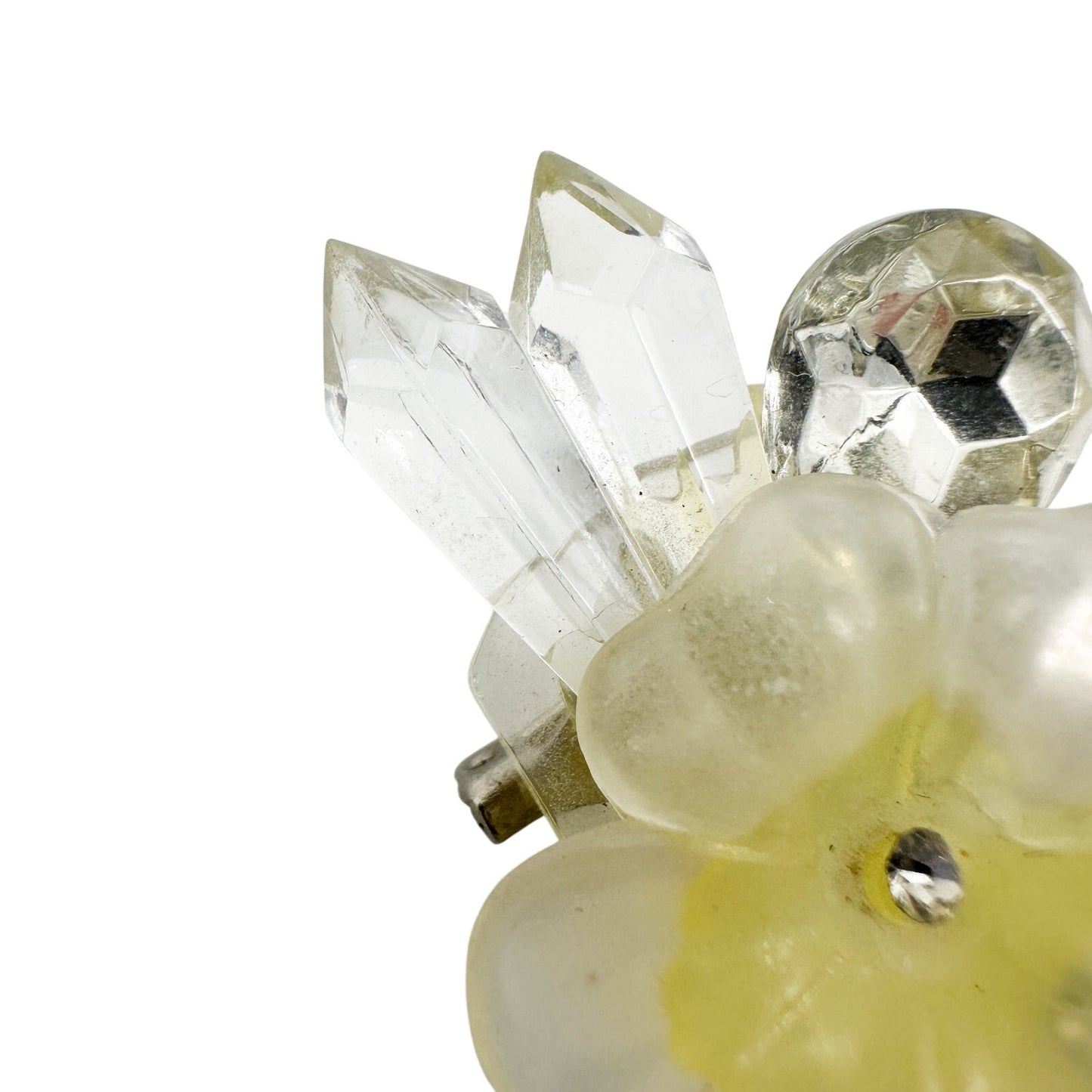 vintage clear acrylic & rhinestones flower BROOCH floral jewelry pin