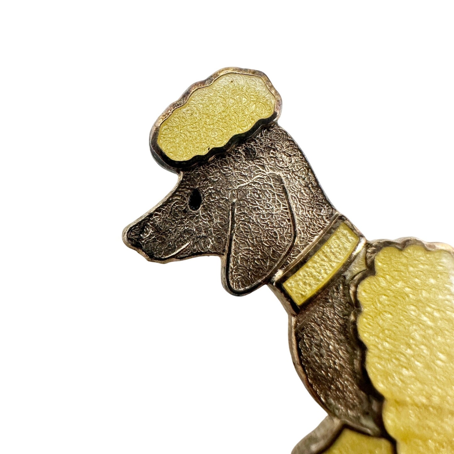 vintage yellow & gold metal poodle BROOCH jewelry pin
