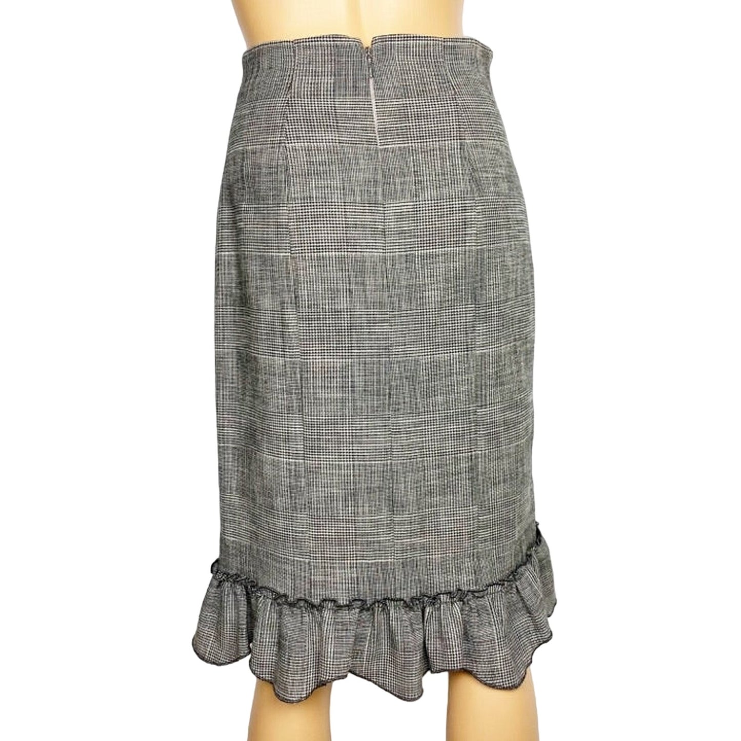 Rebecca Taylor black & white Plaid Ruffle pencil Skirt menswear size 0 new $395