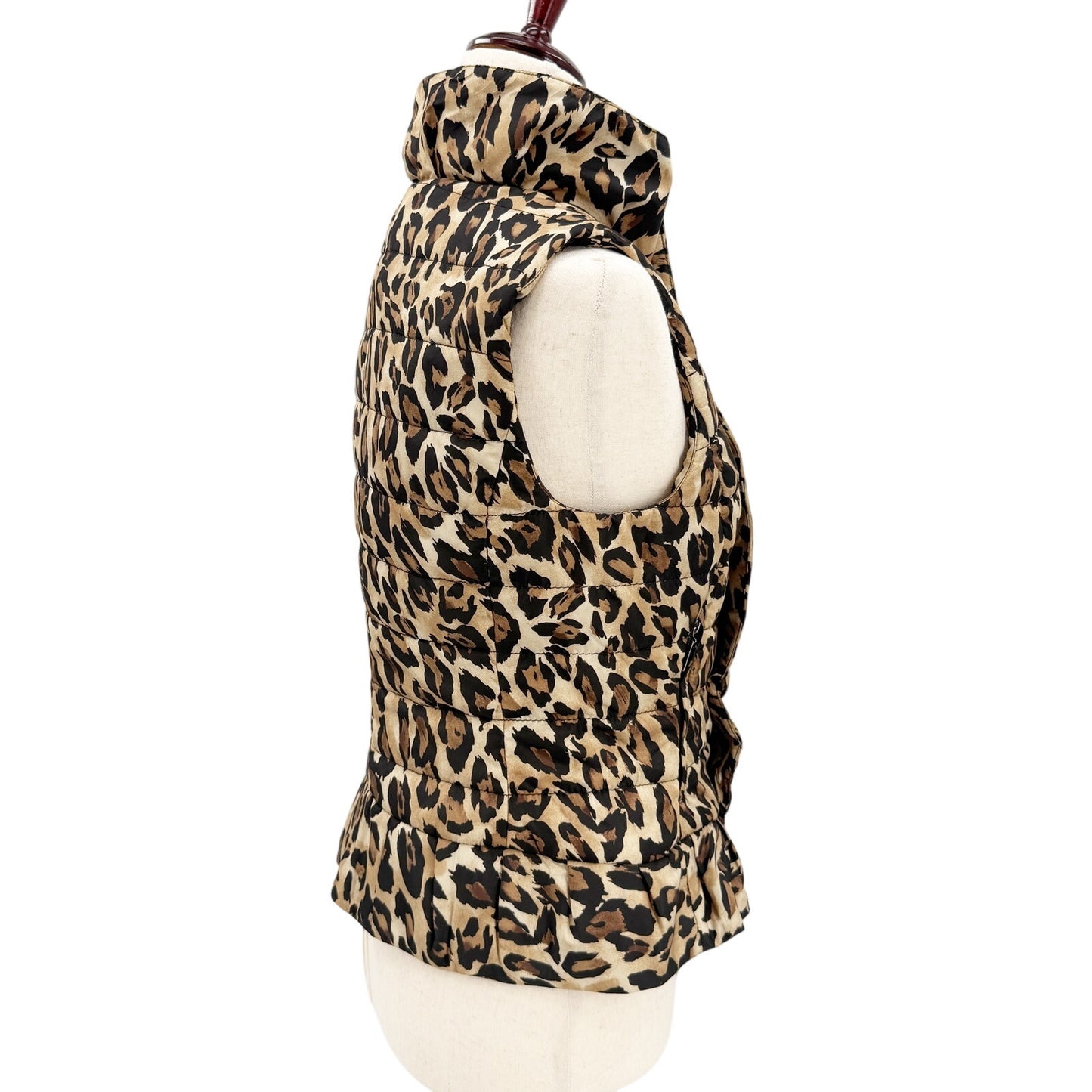 White House Black Market leopard Puffer Vest women's XS rhinestone pulls WHBM