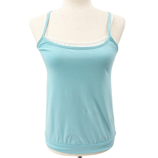 Athleta light blue & white Tank Top adjustable criss cross straps women's SMALL