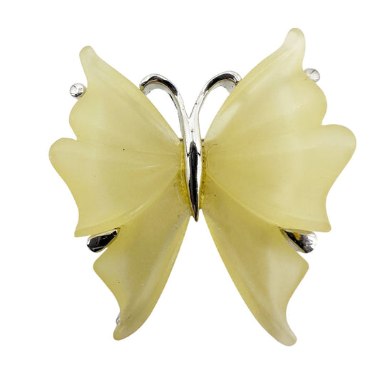 vintage translucent yellow acrylic butterfly BROOCH silver jewelry pin