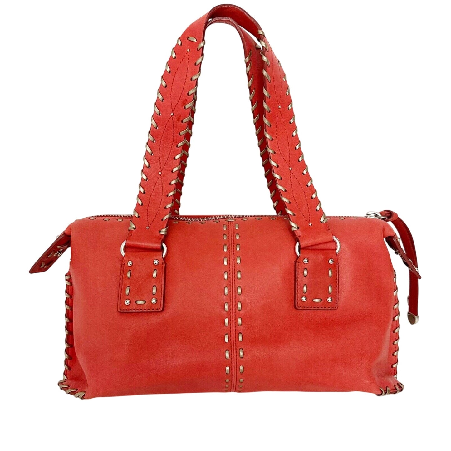 Michael Kors burnt sienna leather bronze whipstitch HANDBAG bag top handle purse