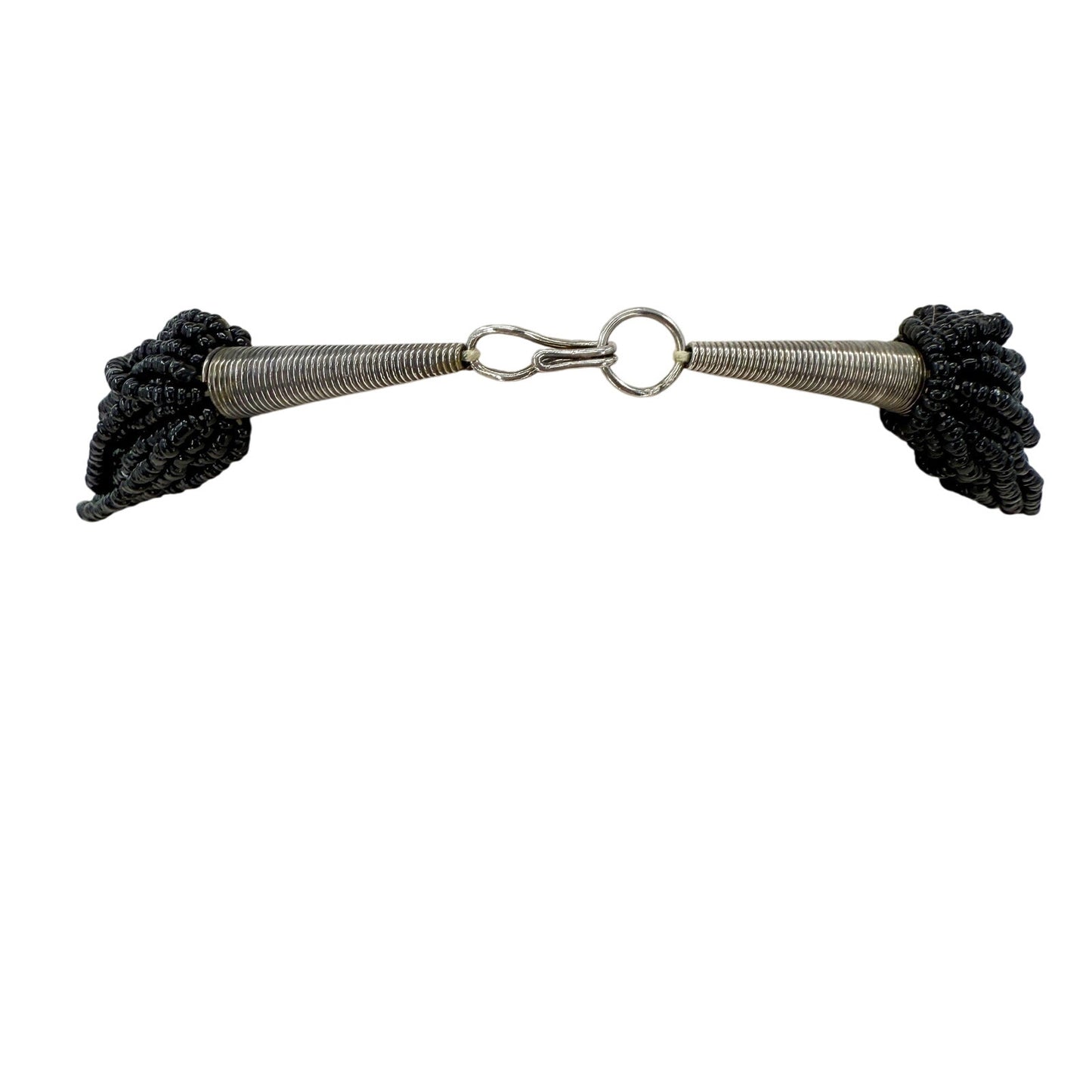 multi-strand black seed bead Necklace moss agate oval Pendant beaded strands