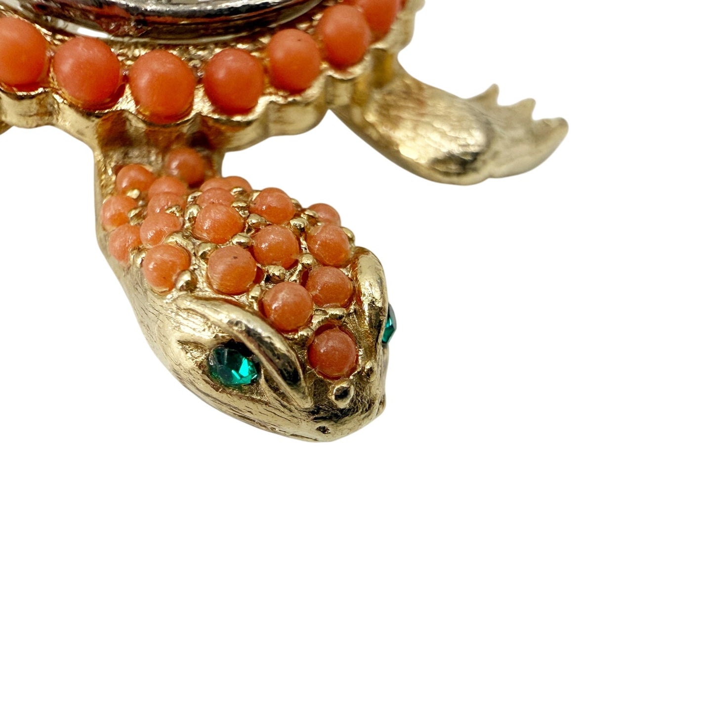 vintage orange gold pink Turtle BROOCH costume jewelry pin green rhinestone eyes