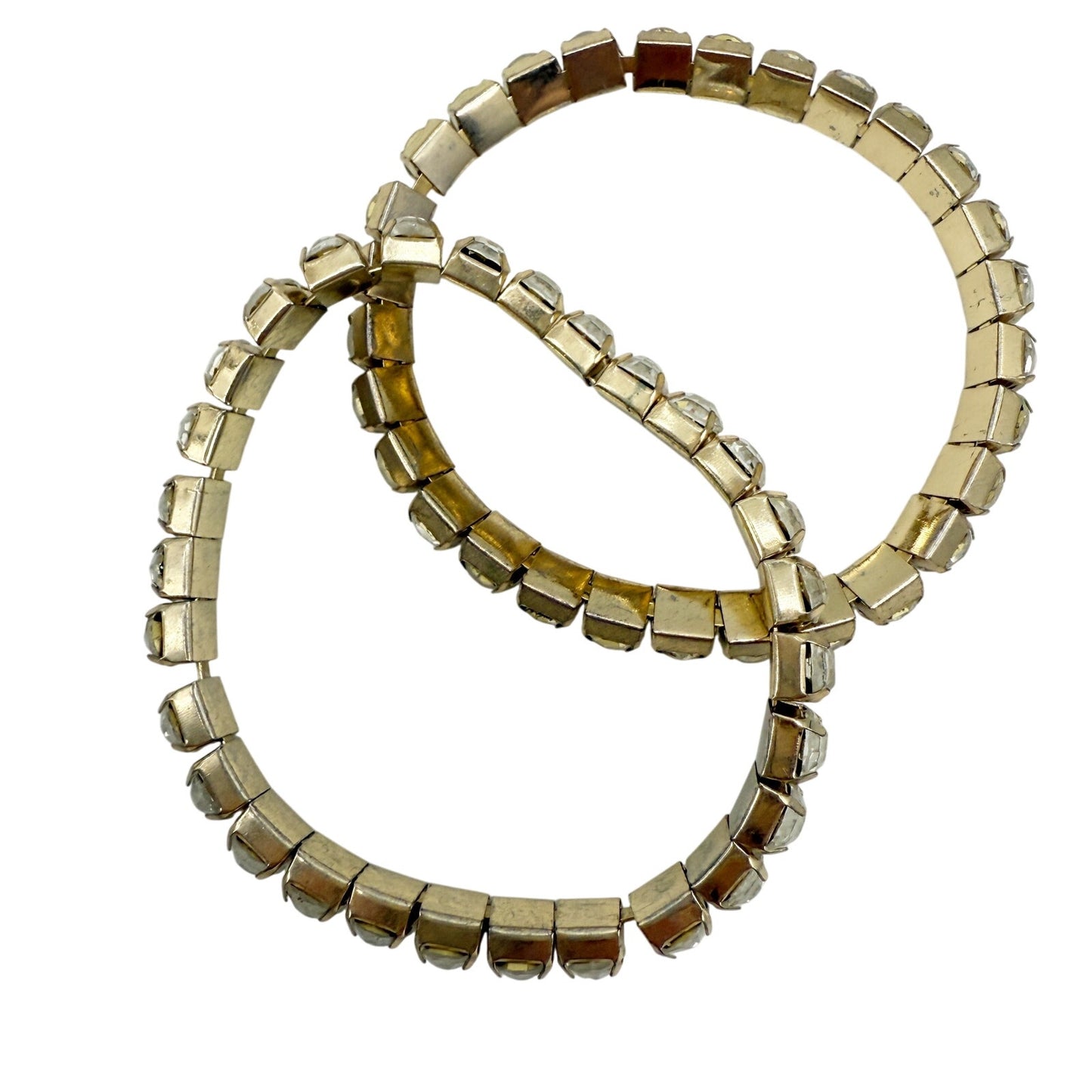 two vintage strands of clear Rhinestones stretch Bracelets costume jewelry