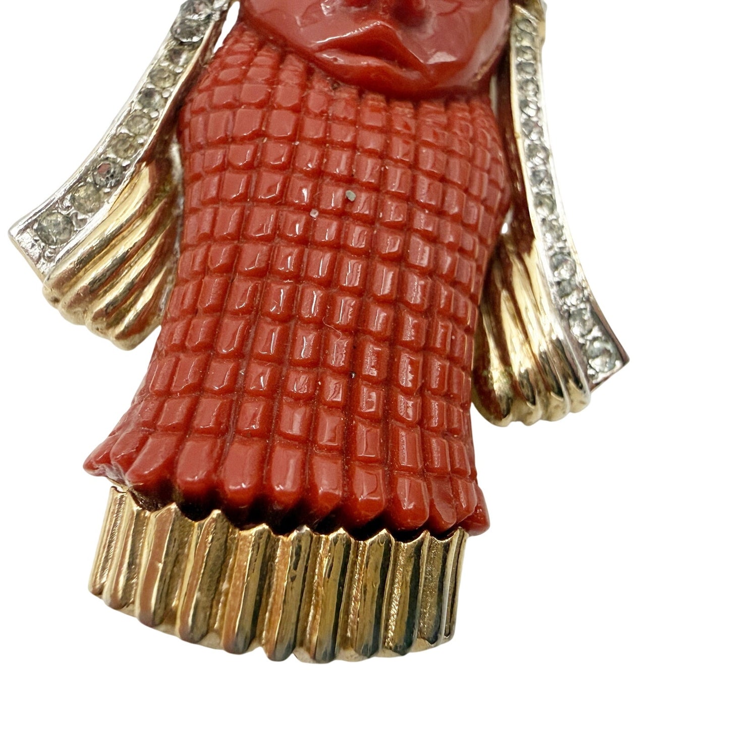 vintage Marcel Boucher burgundy & gold Asian figure BROOCH costume jewelry pin