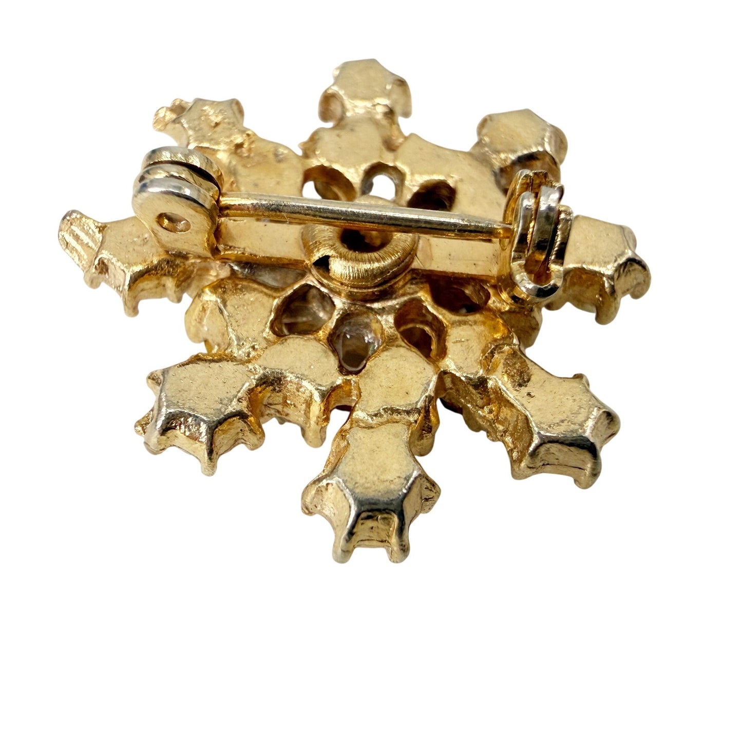 vintage gold faux pearls & rhinestones Starburst snowflake Brooch jewelry pin