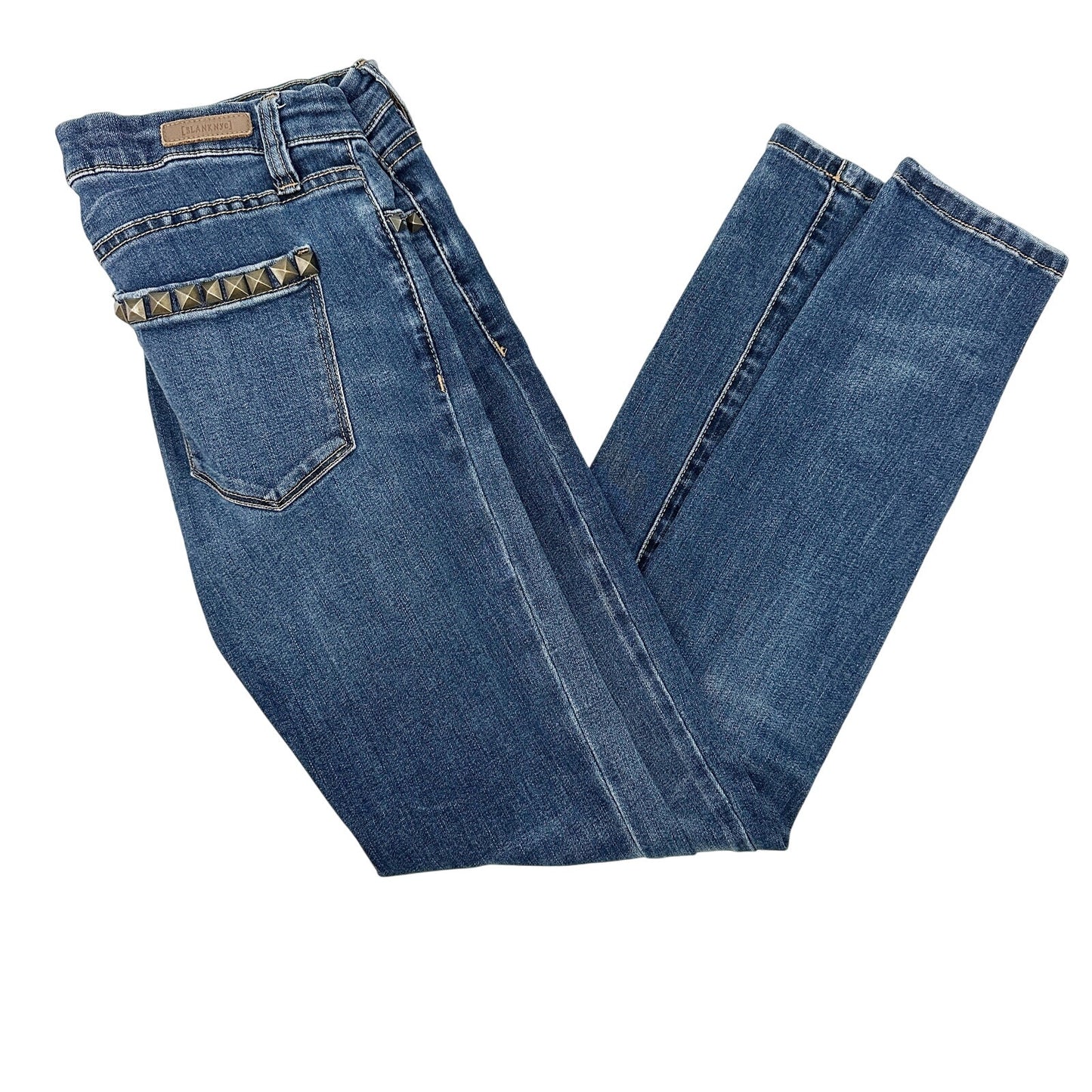 Blank NYC blue denim Skinny Jeans womens 27 dark wash pants studded back pockets