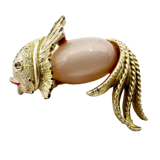 vintage gold & pink fish BROOCH fantail goldfish jewelry pin