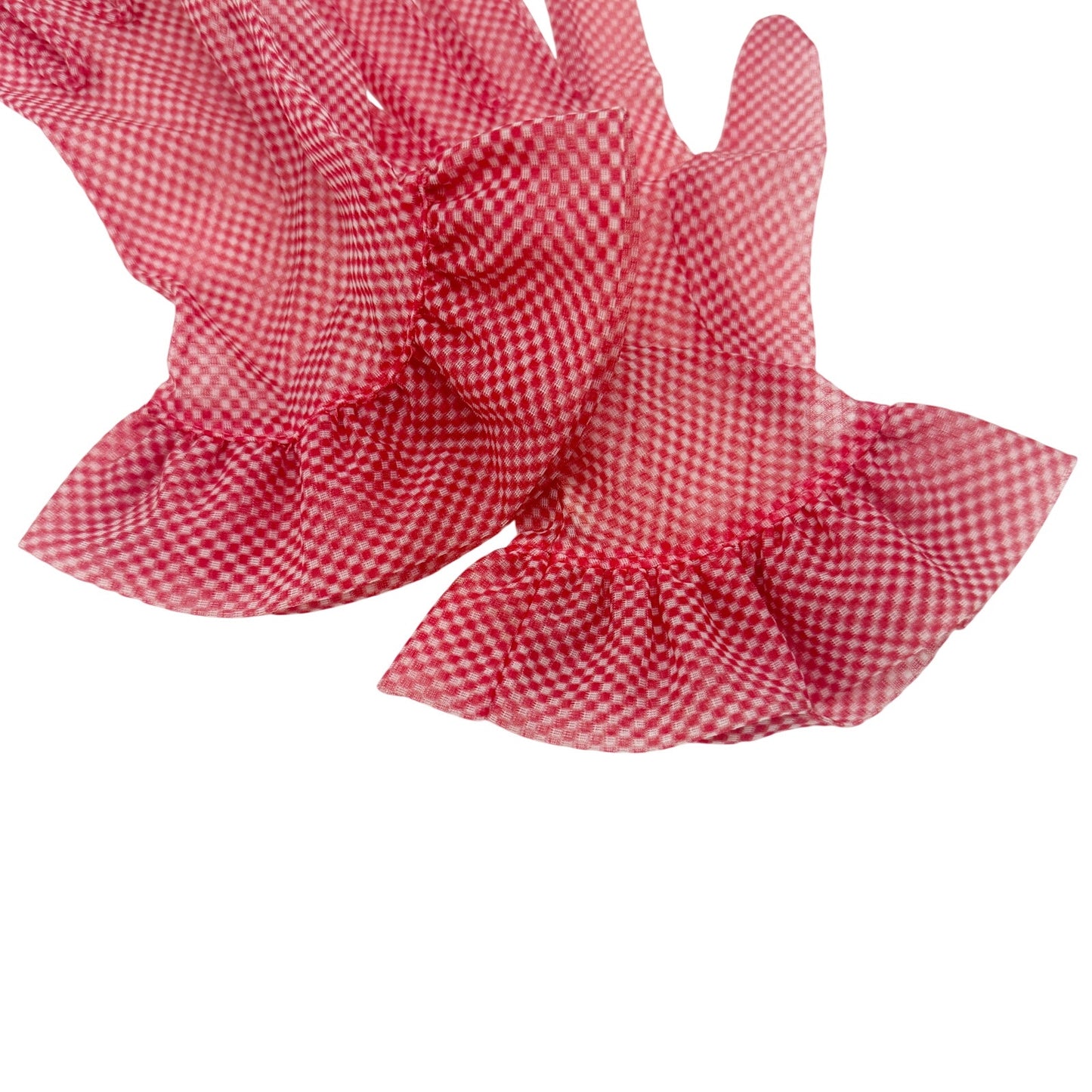 vintage red & white Ruffled sheer Fashion Dress Gloves women's 7.5 small medium