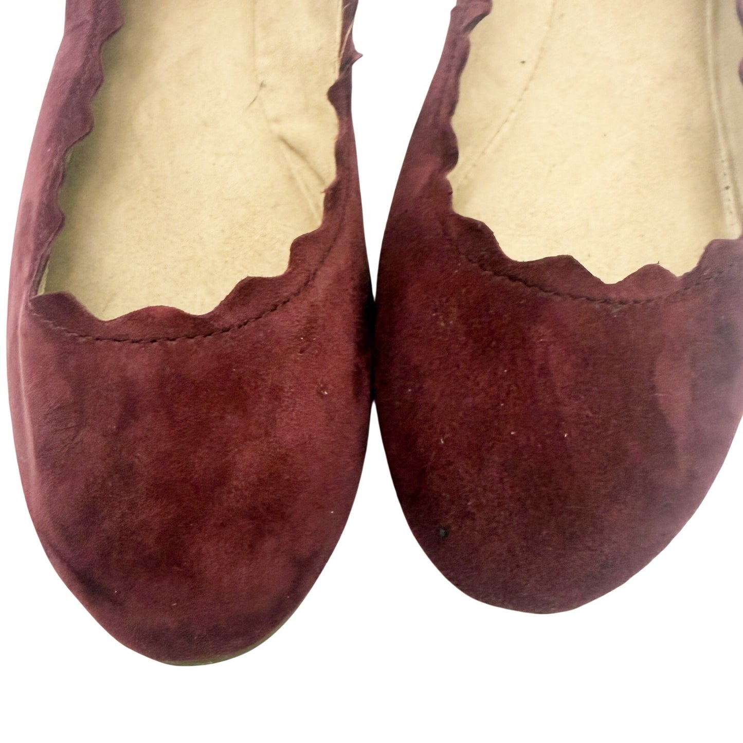 Audrey Brooke burgundy Winny Ballet Flats size 7M shoes suede leather scalloped