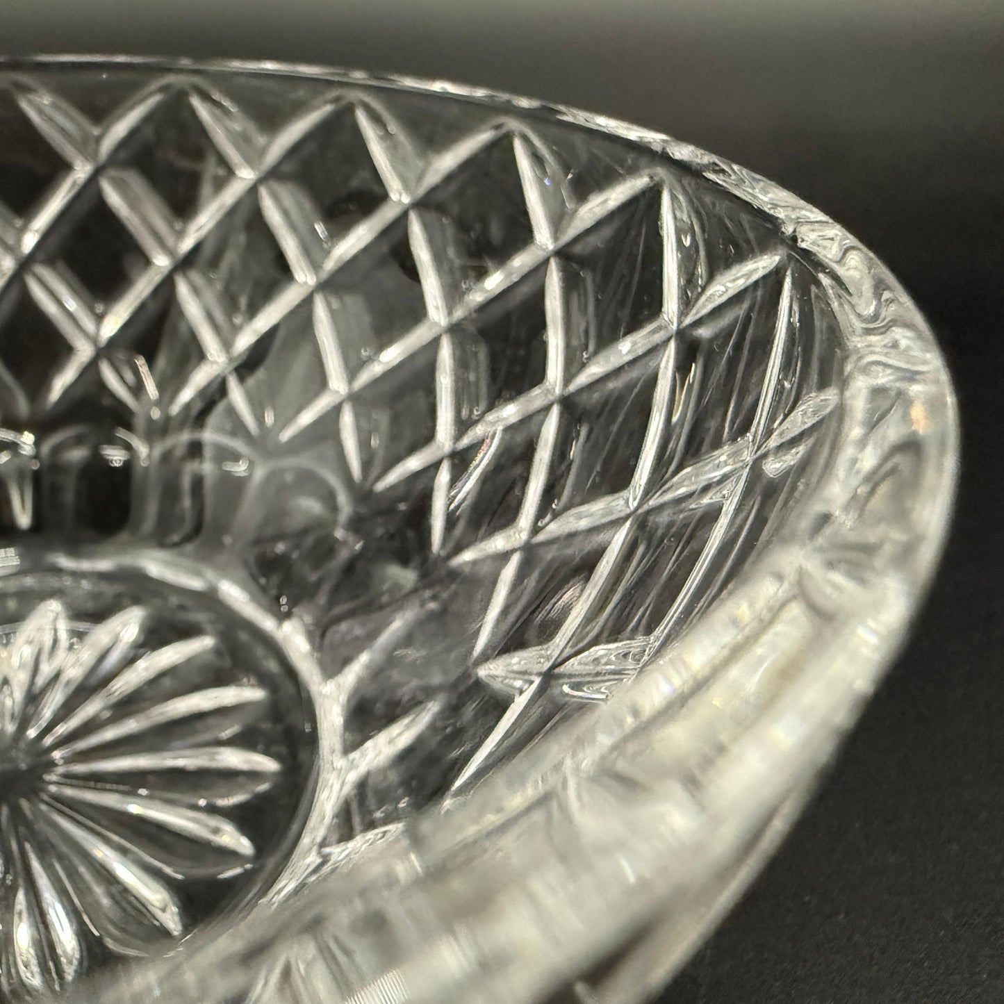 vintage Lenox criss cross cut Diamond 5" Round Bowl clear crystal glass giftware