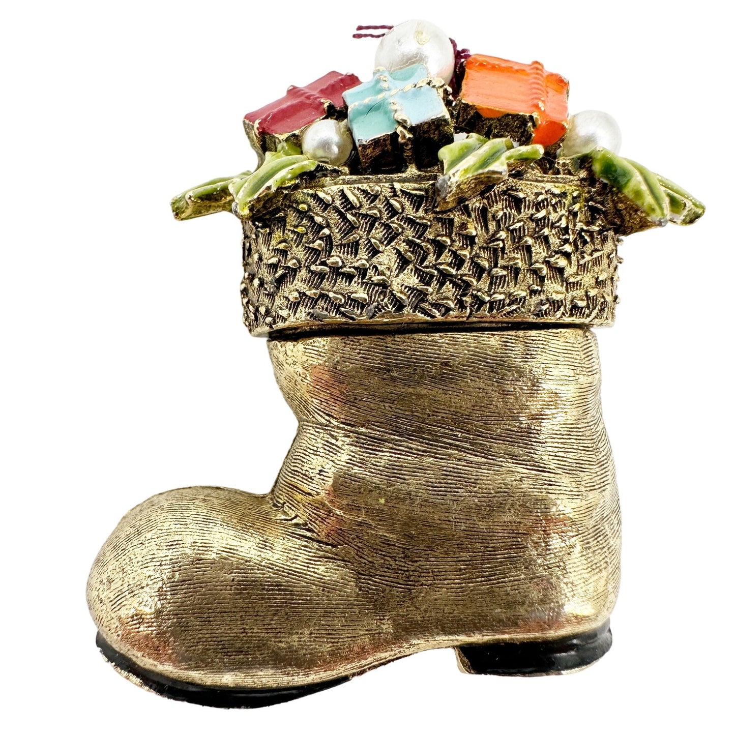 vintage Mode-Art gold Santa's Boot BROOCH gifts Christmas holidays jewelry pin