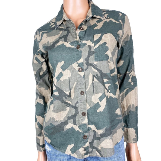 Hive & Honey green camouflage button down SHIRT top size XS extra small camo