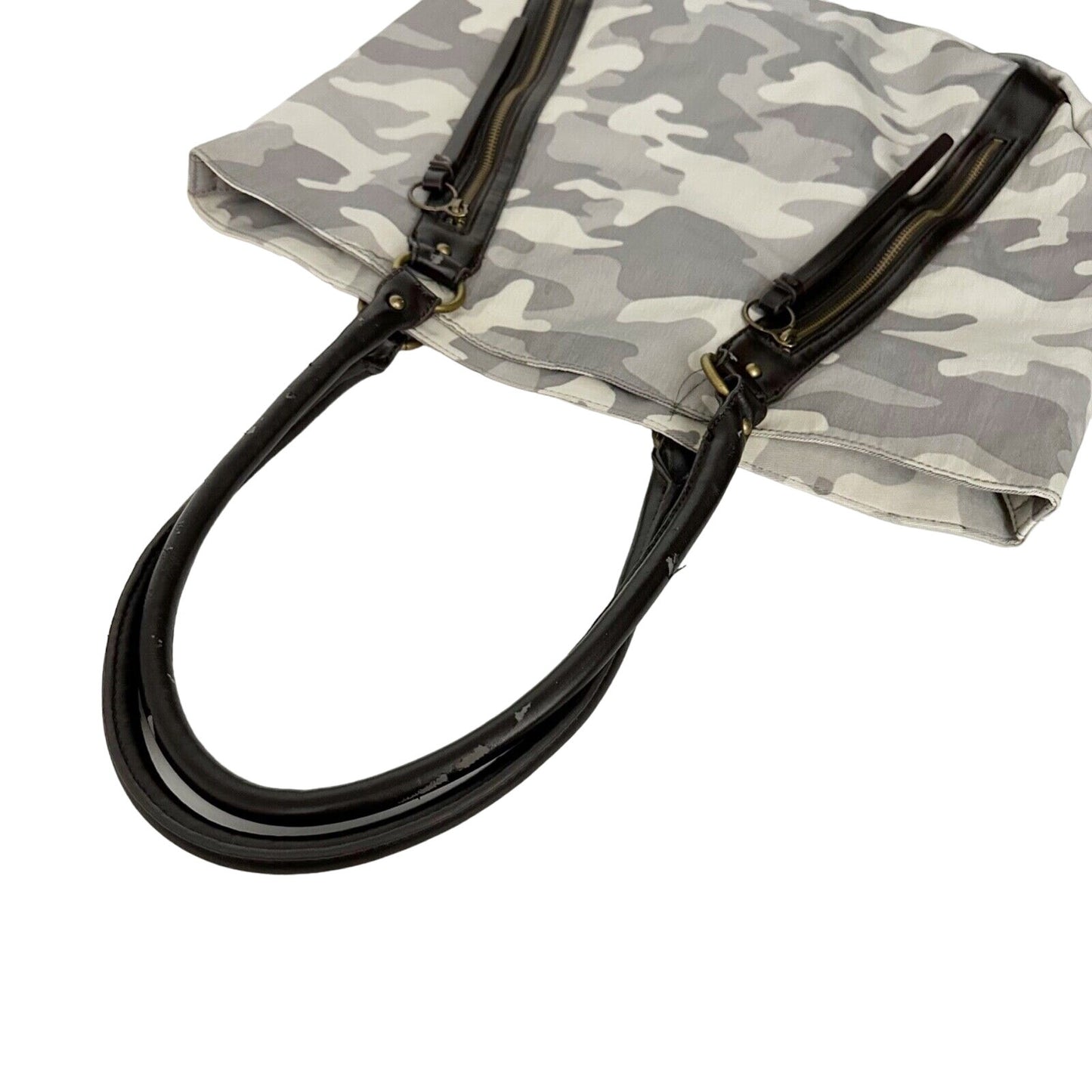 Banana Republic gray camouflage HANDBAG bag top handle purse faux leather camo