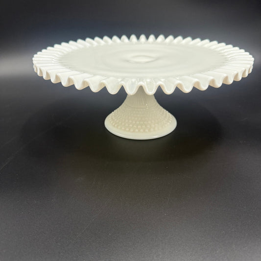 vintage Fenton white Hobnail Milk Glass round Cake Plate pedestal Stand 12.5"