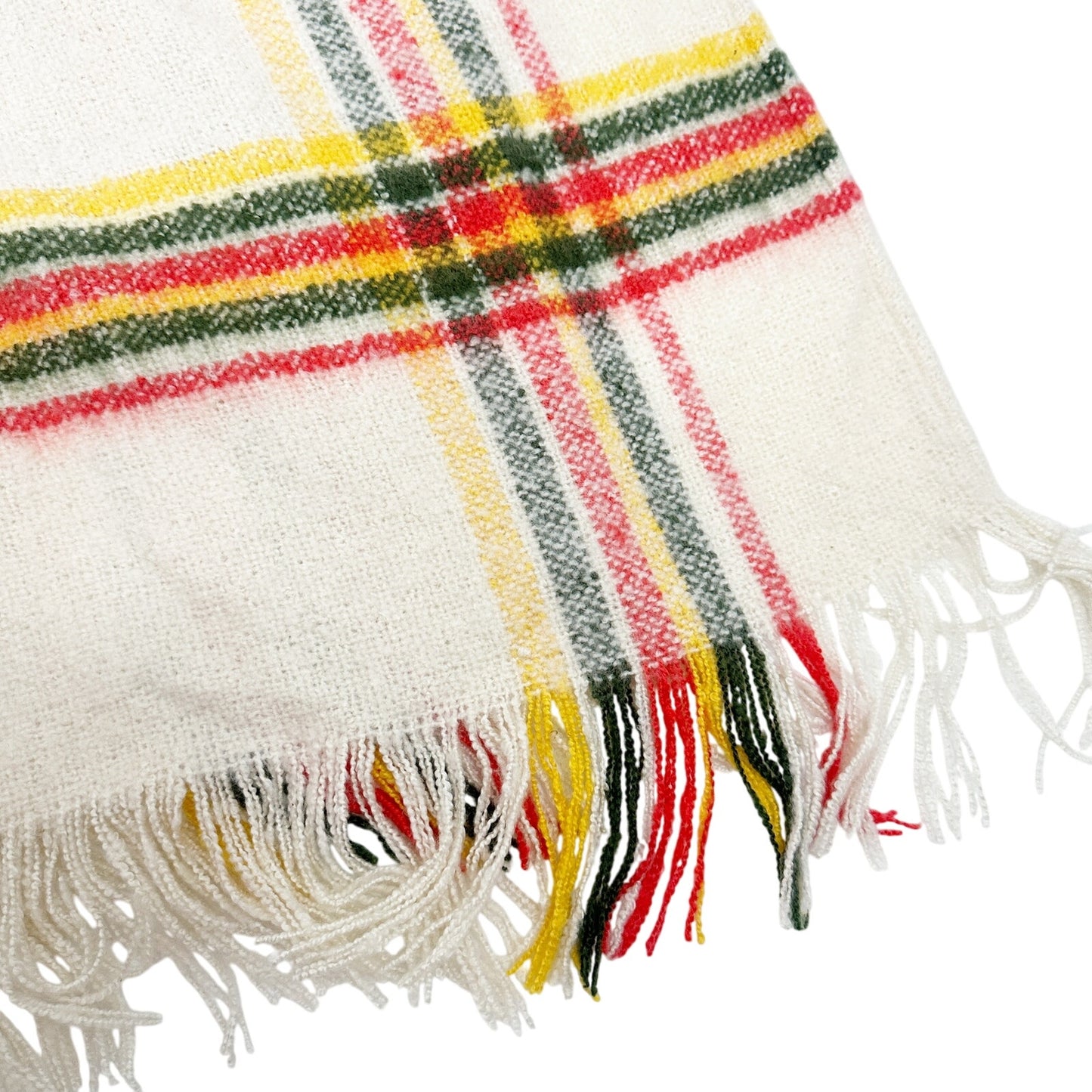 Free People ivory yellow green red striped Ruana sweater top fringe poncho OS