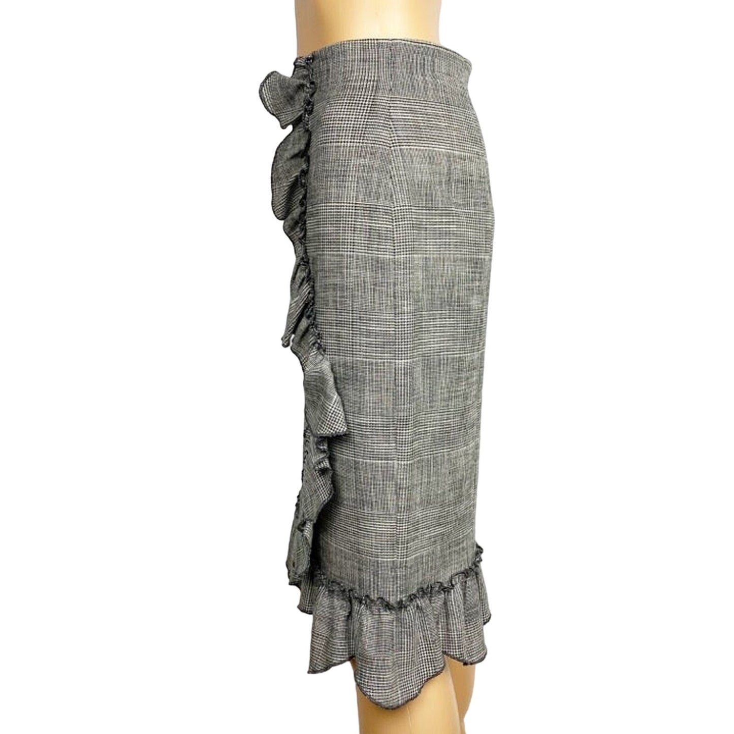 Rebecca Taylor black & white Plaid Ruffle pencil Skirt menswear size 0 new $395