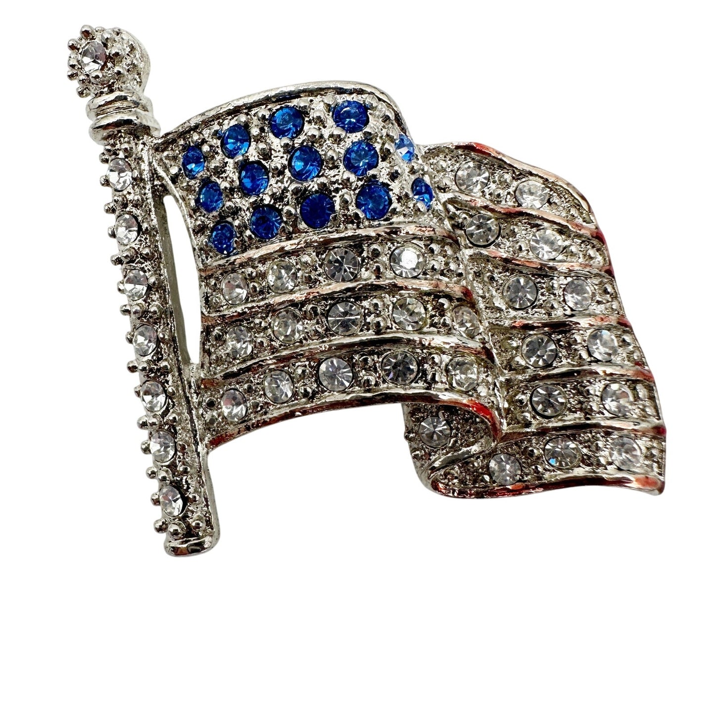 vintage American Flag blue & silver rhinestones BROOCH patriotic jewelry pin