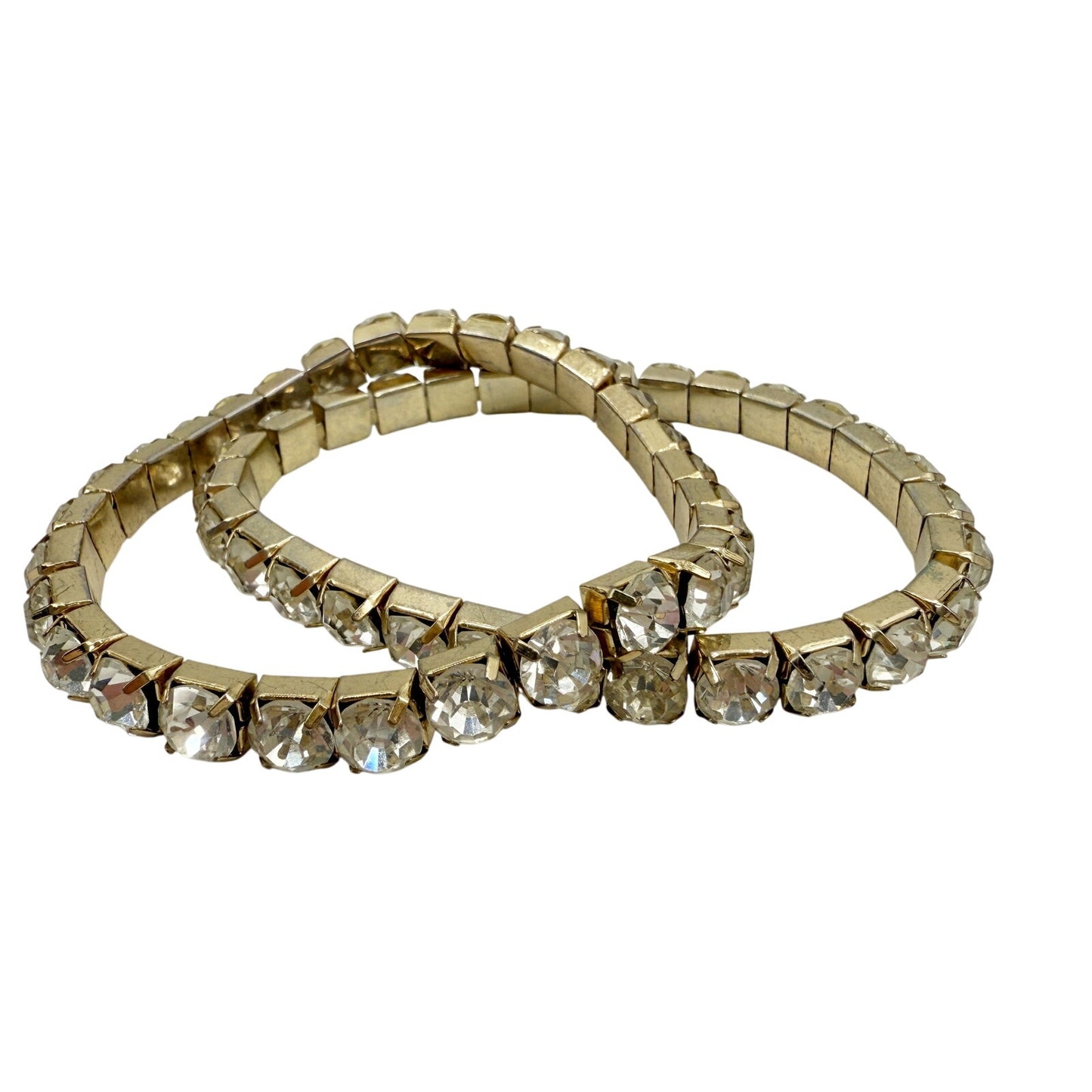 two vintage strands of clear Rhinestones stretch Bracelets costume jewelry