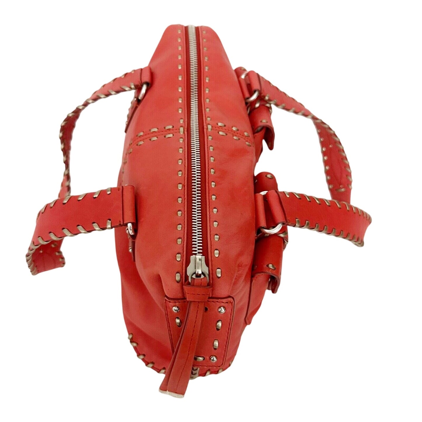 Michael Kors burnt sienna leather bronze whipstitch HANDBAG bag top handle purse