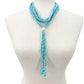 vintage Necklace of turquoise blue seed beads & tassel pendant long 28" drop