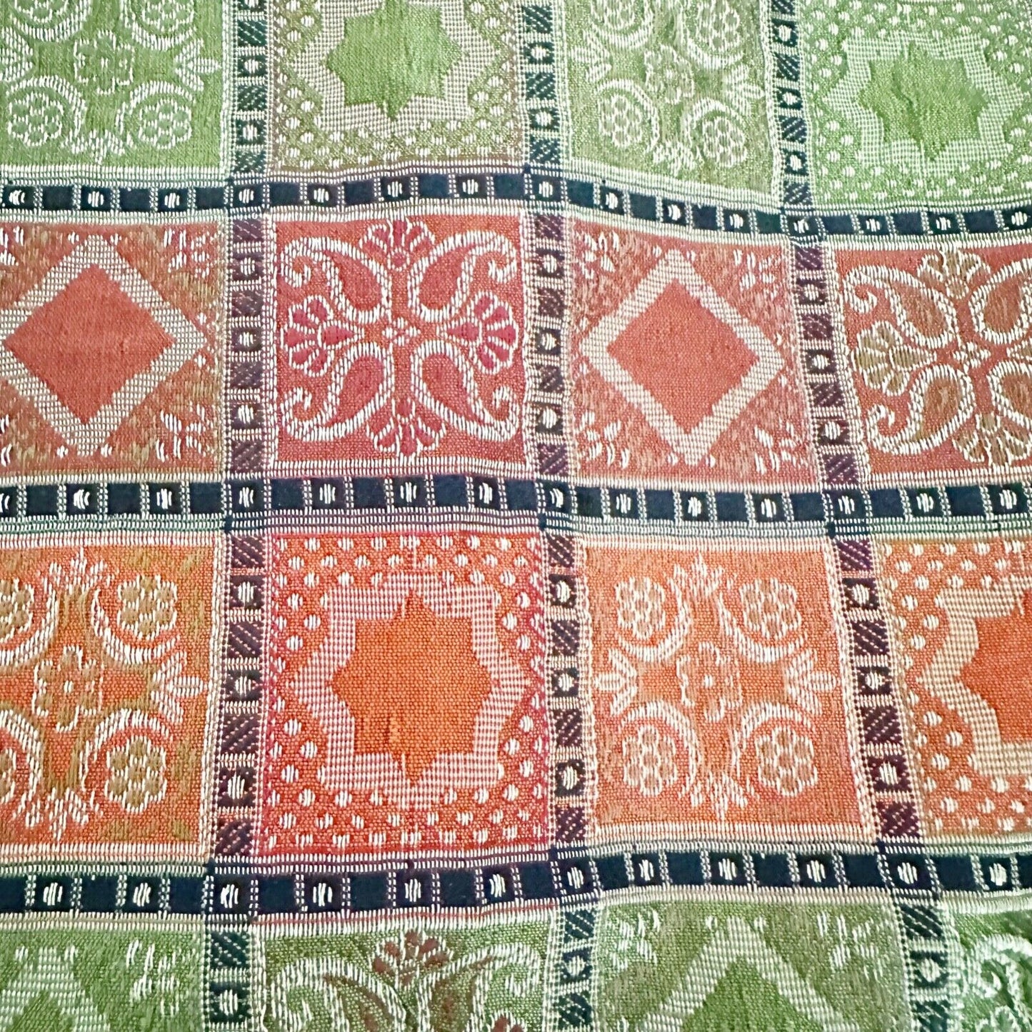 World Market orange & green Tote Bag handbag purse metallic sheen sequin floral