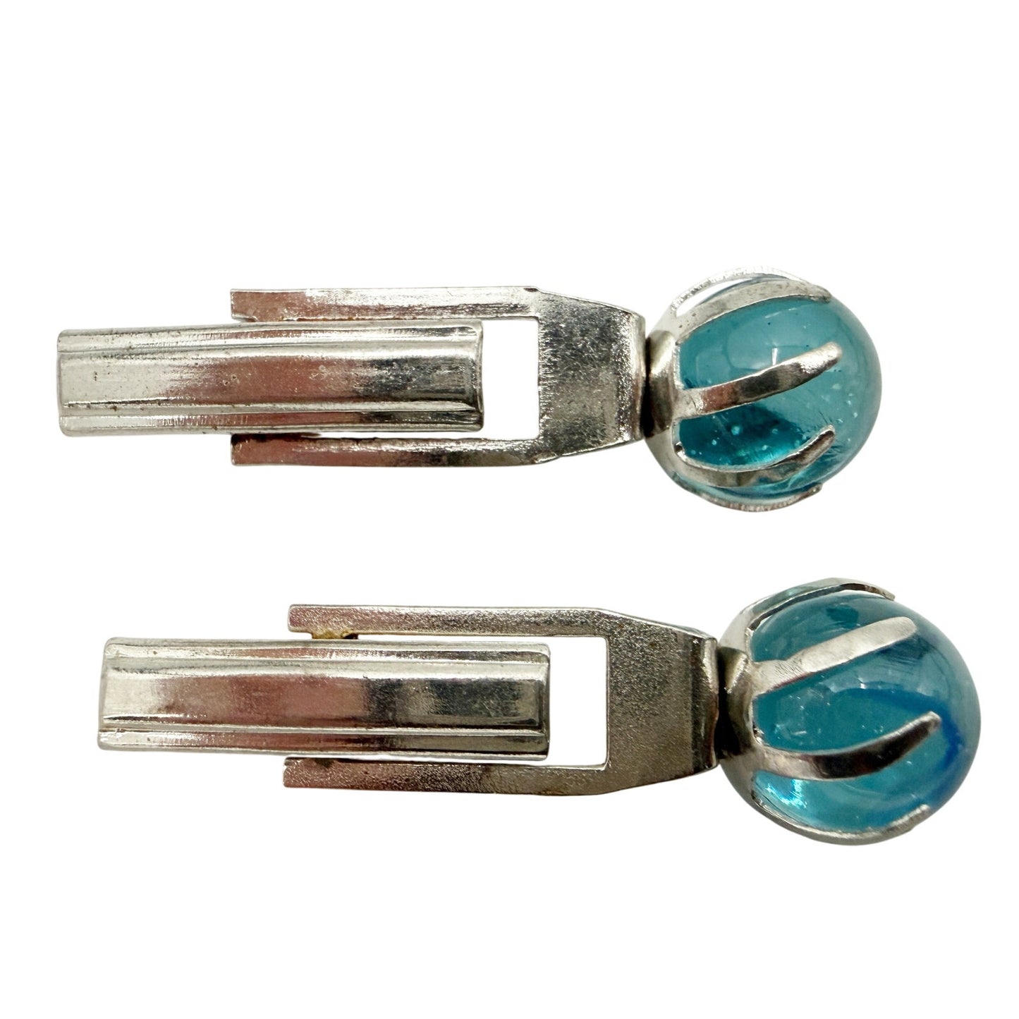 vintage silver & turquoise aqua blue sphere stone Cuff Links cufflinks jewelry