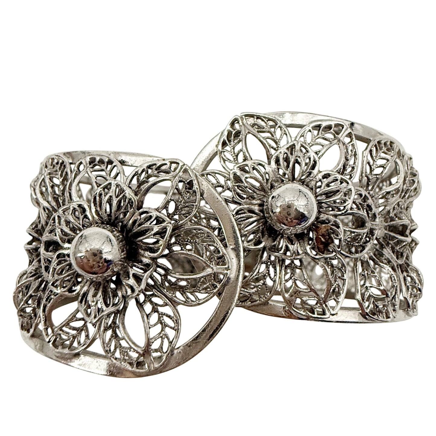 vintage Vargas Hinged floral filigree Bracelet silver toned metal flower jewelry