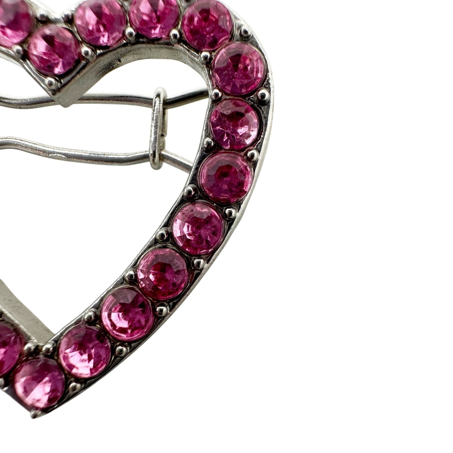 vintage heart-shaped pink rhinestones Hair Clip silver metal jewelry pin