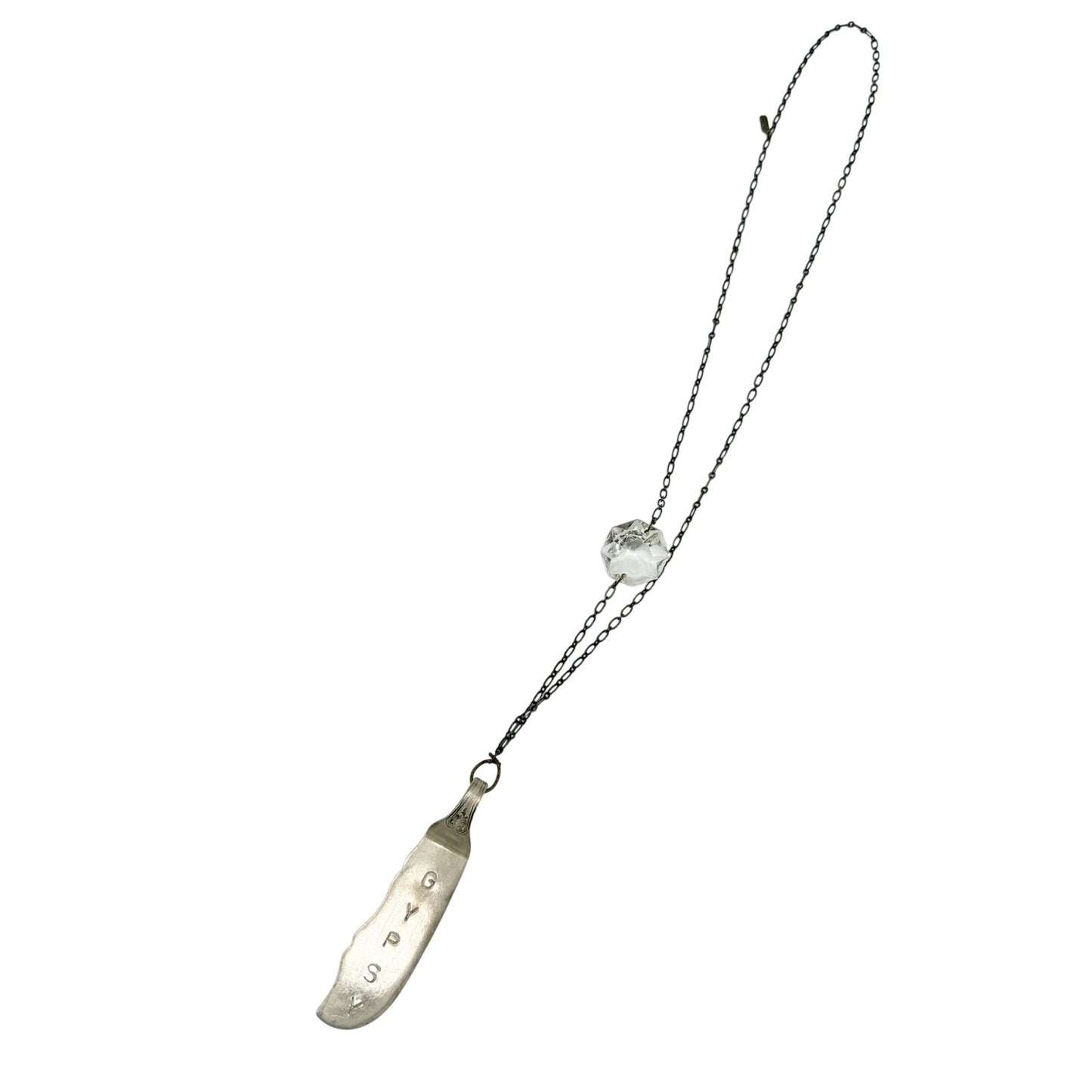 farrah b chain link Necklace large rhinestone vintage GYPSY knife pendant